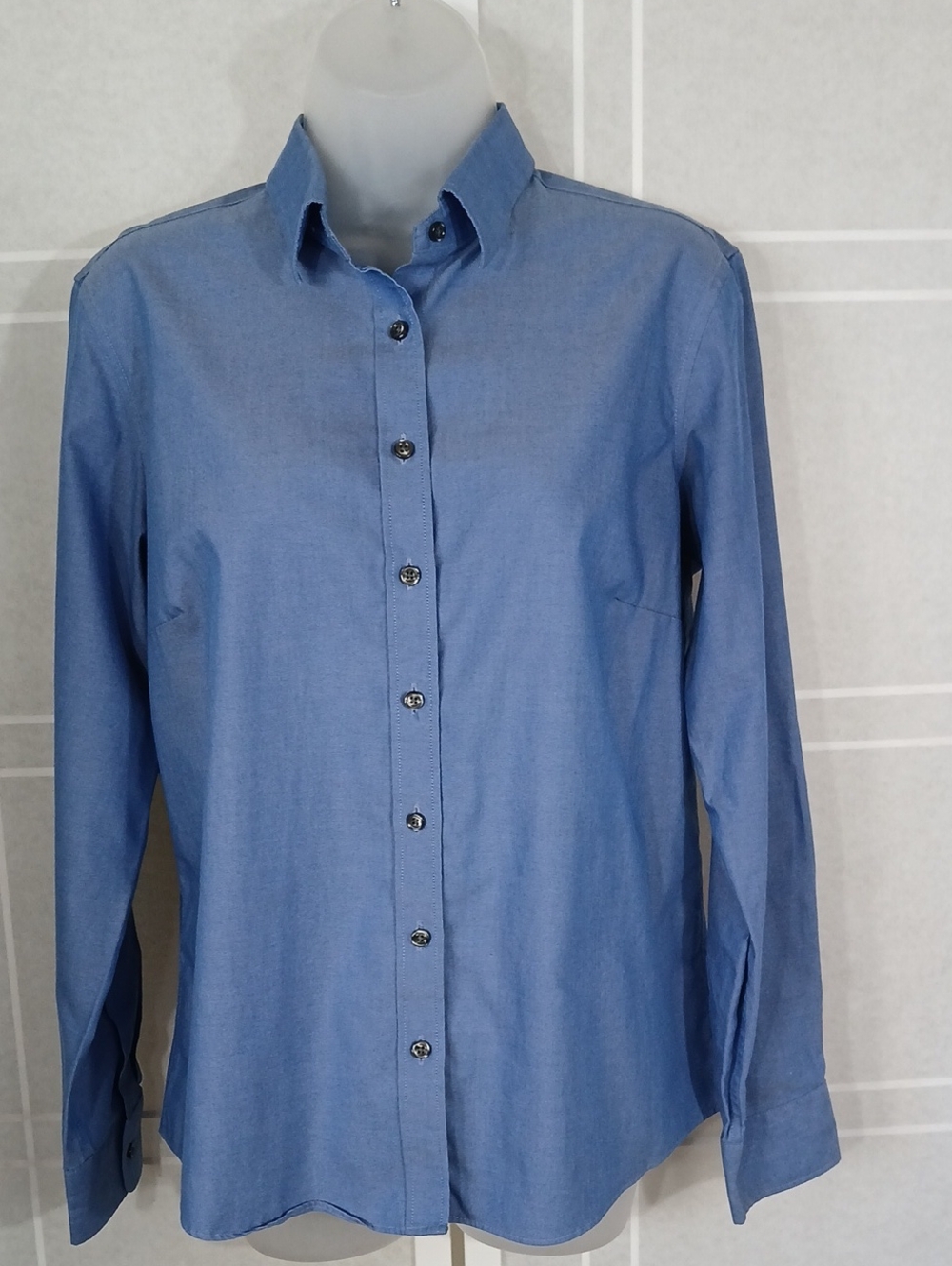 Lands End No-iron Blue Cotton Oxford Buttondown Shirt 10
